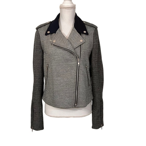 Theory Wool Combo Adashi K Moto Jacket Black & Grey Collared Full Zip Large - Picture 4 of 10